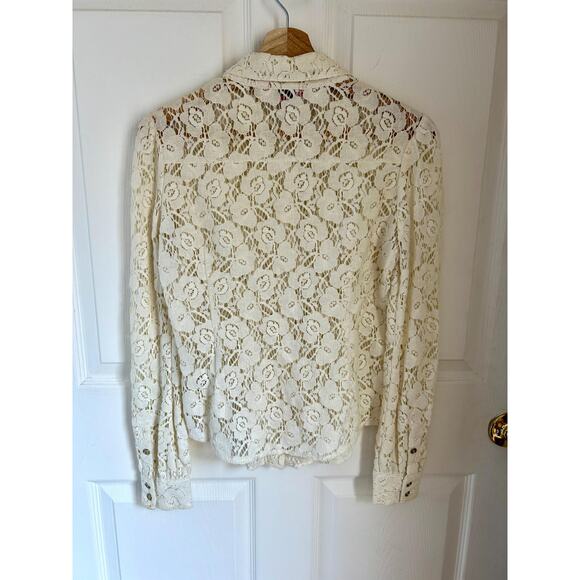 Vintage Cream Lace Western Shirt | Women's Button Down | Small Size Boho Top - Picture 6 of 7